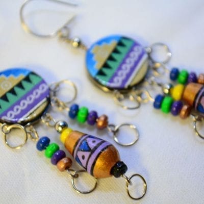 Boucles D'oreilles Percées Tombantes Artisanales Du Pérou, Vintage, Modèle Unique 5374, Occasion