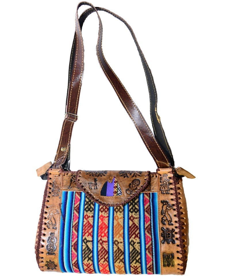 peruvian leather handbag - blue