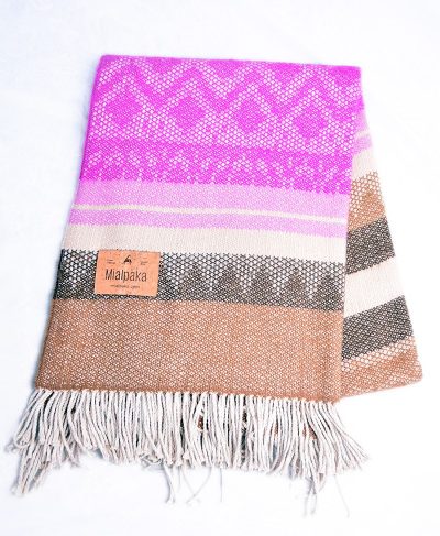 Alternative view of Brushed Alpaca Blanket - model Apache Striped Fringed