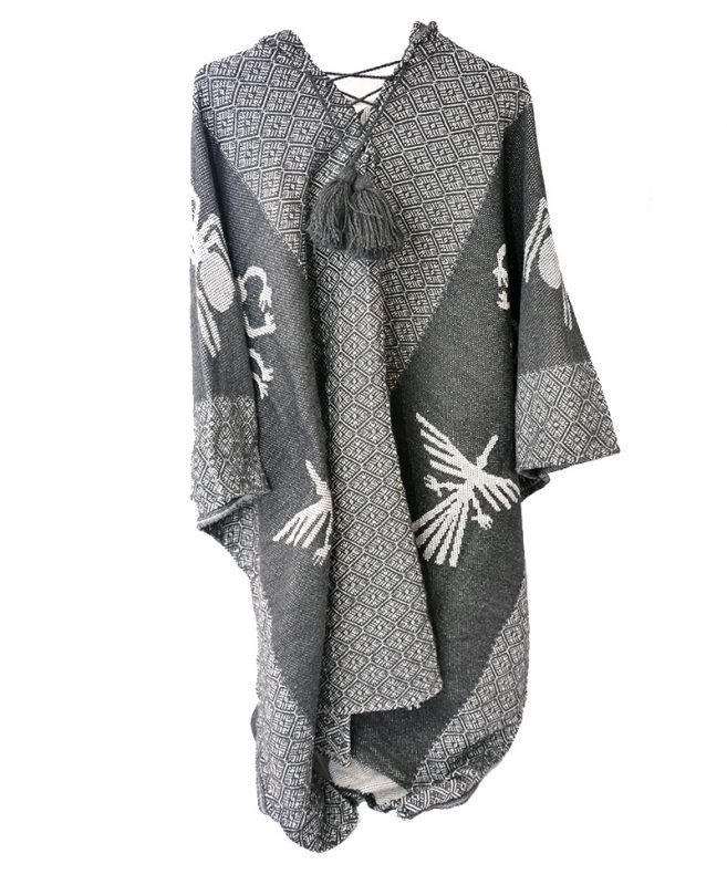Poncho péruvien alpaga nazca charbon